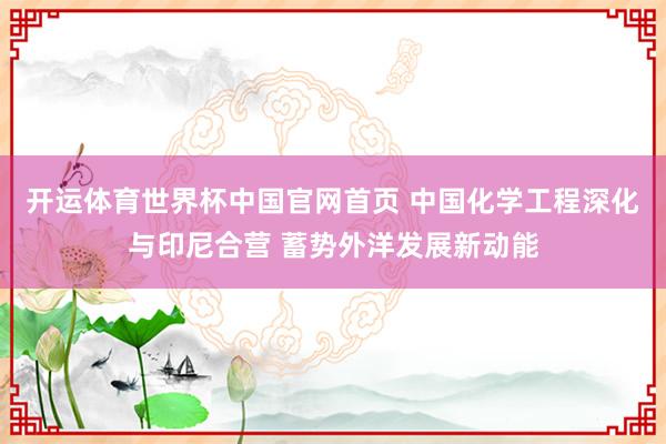 开运体育世界杯中国官网首页 中国化学工程深化与印尼合营 蓄势