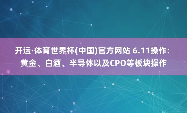 开运·体育世界杯(中国)官方网站 6.11操作: 黄金、白酒、半导体以及CPO等板块操作